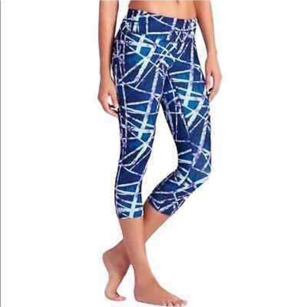 Athleta Floral Geo Sonar Crop Leggings Blue Capri Yoga Workout Size S